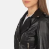 Black Cowhide Biker Jacket – Front View with Notch Collar