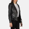 Black Cowhide Biker Jacket – Front View with Notch Collar