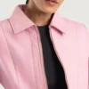 Vixen Pink Leather Jacket – Front View with Shirt Collar