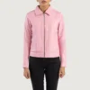Vixen Pink Leather Jacket – Front View with Shirt Collar