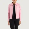 Vixen Pink Leather Jacket – Front View with Shirt Collar