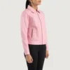 Vixen Pink Leather Jacket – Front View with Shirt Collar