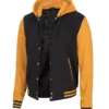 Black and Yellow Varsity Jacket with Hood – Front View