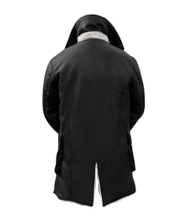 Bane-Inspired Black Leather Sherpa Winter Coat