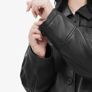 Oversized Leather Jacket with Adjustable Belt and Large Flap Pockets