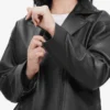oversized black leather biker jacket with asymmetrical zip