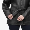 Oversized Leather Jacket with Adjustable Belt and Large Flap Pockets