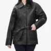 Oversized Leather Jacket with Adjustable Belt and Large Flap Pockets