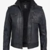 Black Leather Biker Jacket – Front View with Zipper Closure