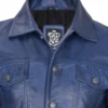 Blue Leather Trucker Jacket – Button Front with Shirt Collar