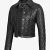 Diamond-Stitched Quilted Pattern on Black Leather Jacket