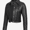 Diamond-Stitched Quilted Pattern on Black Leather Jacket