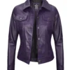 Purple Leather Trucker Jacket – Front View