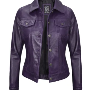 Purple Leather Trucker Jacket – Front View