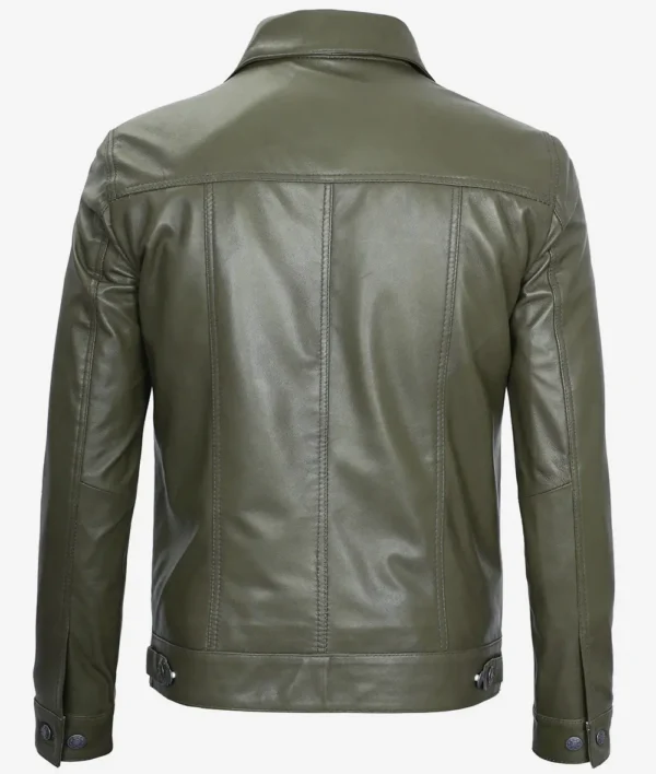 Olive Green Trucker Leather Jacket