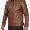 Reeves Men's Chocolate Brown Leather Jacket – Front View with Zip Closure