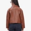 Cognac Brown Oversized Leather Biker Jacket with Epaulets