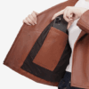 Cognac Brown Oversized Leather Biker Jacket with Epaulets