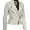 Off-White Leather Moto Jacket – Front View with Asymmetrical Zipper