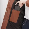 Relaxed Fit of Cognac Brown Oversized Leather Jacket with Full-Length Sleeves