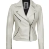 Off-White Leather Moto Jacket – Front View with Asymmetrical Zipper