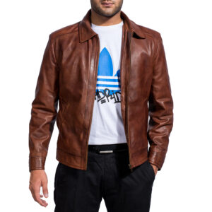 Vintage-Inspired Biker Jacket – Shirt Collar & Open Hem Cuffs