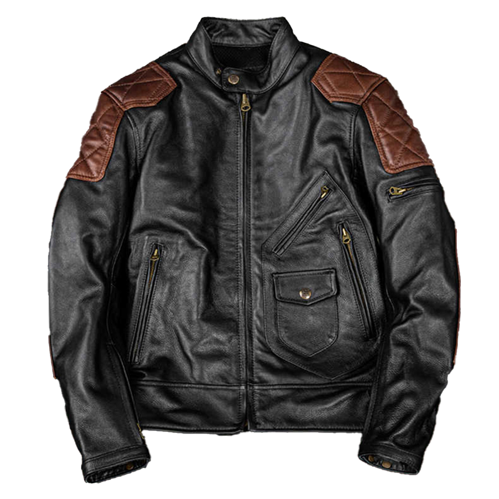 Black Lambskin Café Racer Jacket – Stand Collar & Quilted Lining
