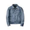 Men’s Distressed Blue Lambskin Leather Jacket – Front View with Shirt Collar & Button Closure