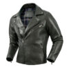 Men's green lambskin cafe racer leather jacket front view