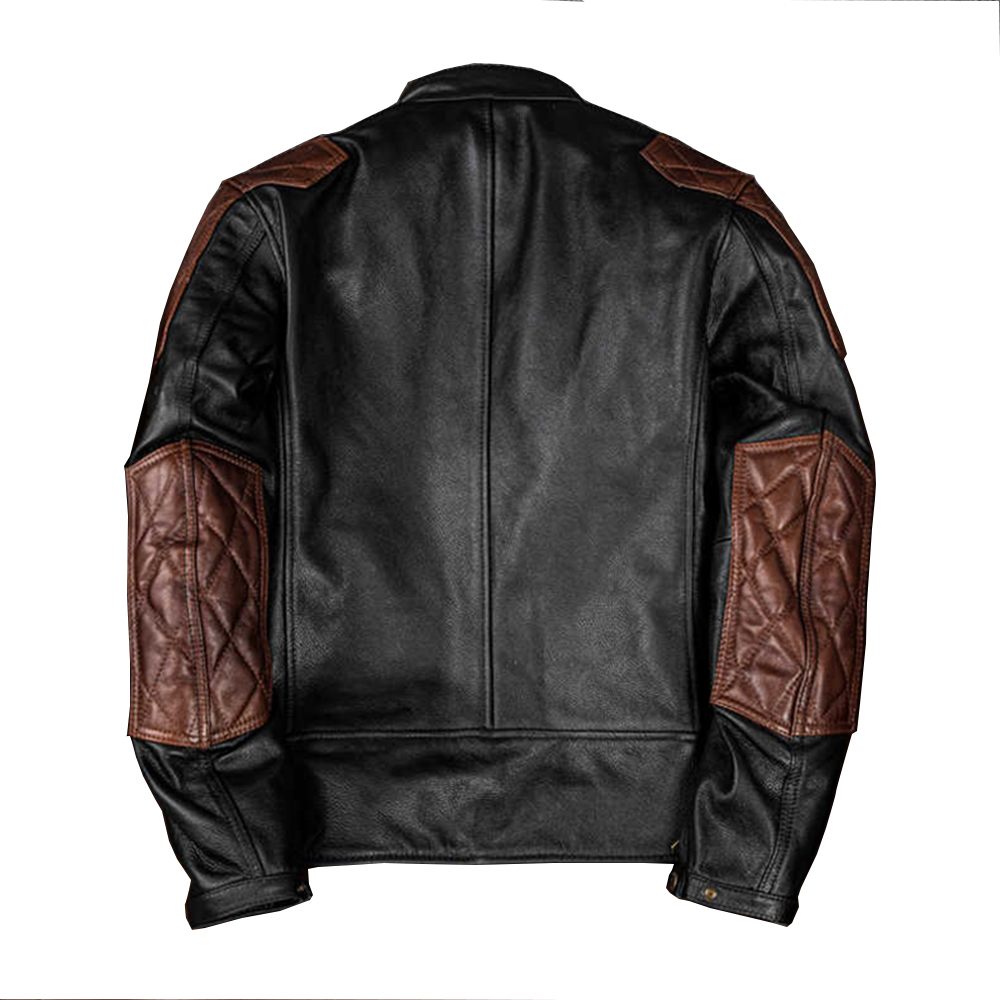 Black Lambskin Café Racer Jacket – Stand Collar & Quilted Lining Back