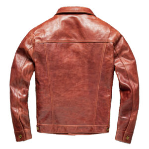 Brown Safari Leather Jacket – Back View with Turn-Down Collar