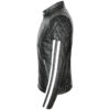 Men's black moto leather jacket side view