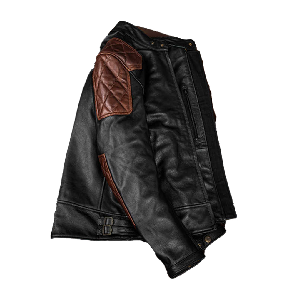 Black Lambskin Café Racer Jacket – Stand Collar & Quilted Lining Side View