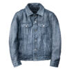 Men’s Distressed Blue Lambskin Leather Jacket – Front View with Shirt Collar & Button Closure