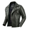 Men's green lambskin cafe racer leather jacket front view