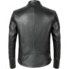 Men's black moto leather jacket back view