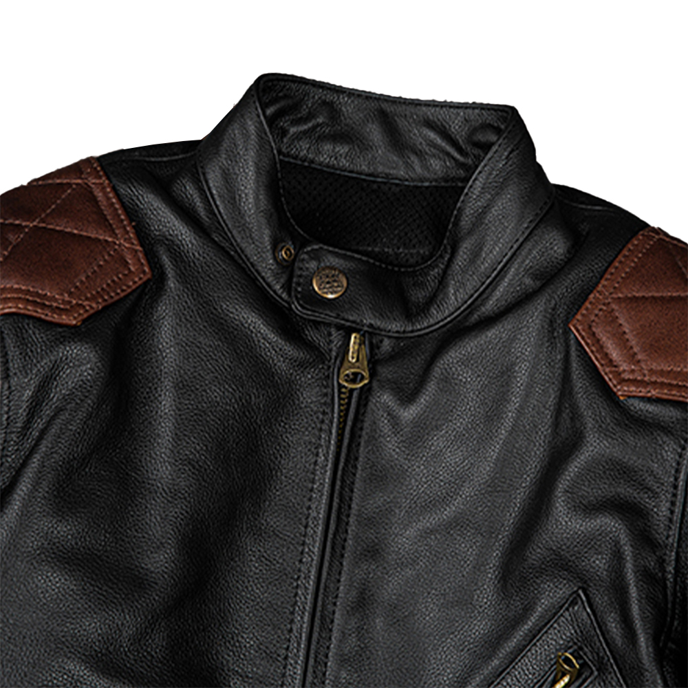 Black Lambskin Café Racer Jacket – Stand Collar & Quilted Lining Zoomed