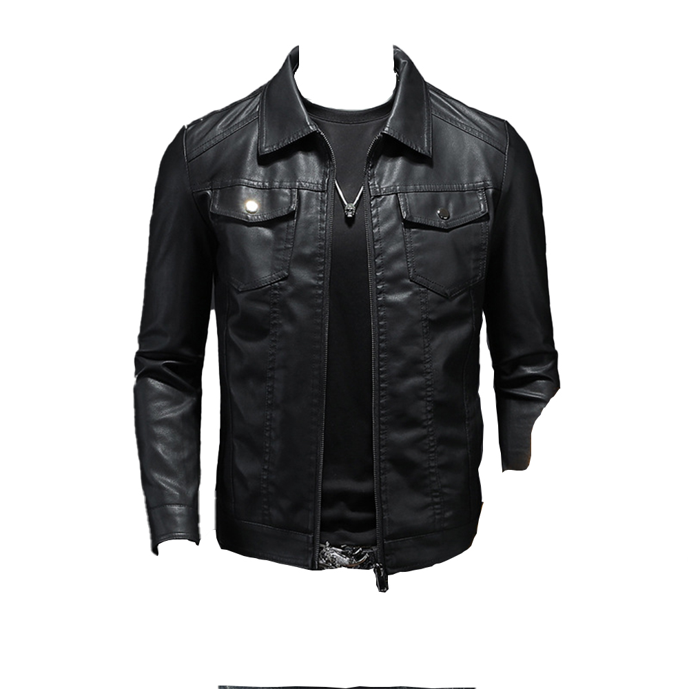 Man Wearing Black PU Leather Jacket with Jeans for Casual Outing