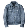 Men’s Distressed Blue Lambskin Leather Jacket – Front View with Shirt Collar & Button Closure