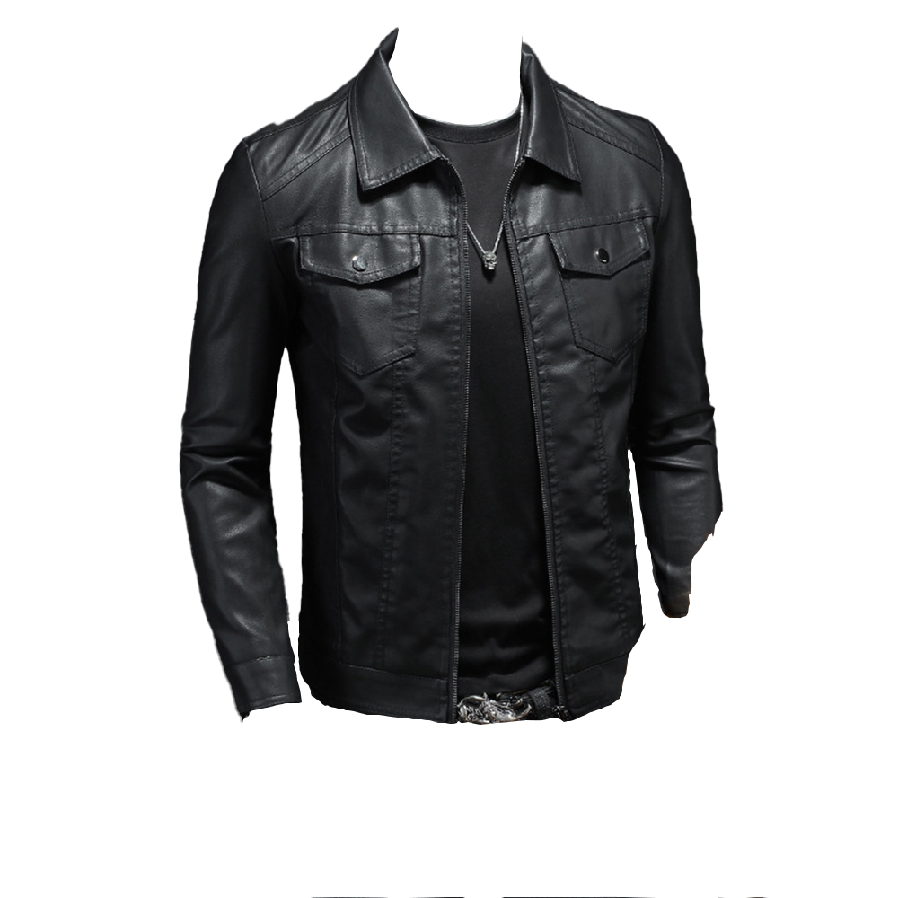 Man Wearing Black PU Leather Jacket with Jeans for Casual Outing