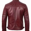 Maroon Leather Biker Jacket – Back View with Quilted Shoulders