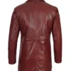 Maroon Leather Car Coat – Back View with Spread Collar
