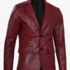 Maroon Leather Blazer – Front View with Notch Lapel