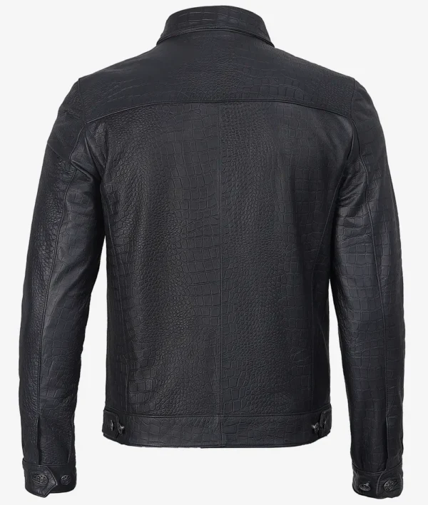 Luxe Noir Crocodile-Embossed Calfskin Jacket