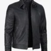 Luxe Noir Crocodile-Embossed Calfskin Jacket – Front View with Tailored Shirt Collar and Zip Closure