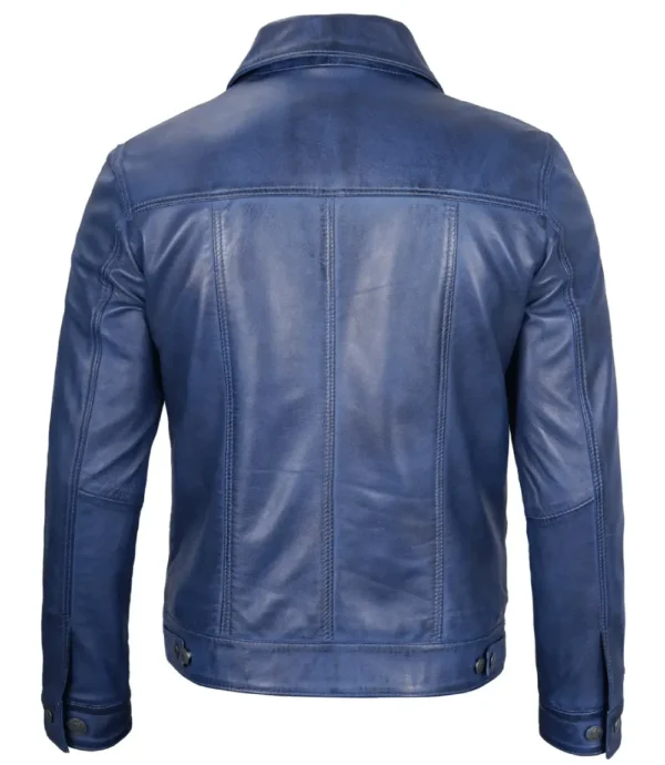 Blue Leather Trucker Jacket