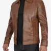 Reeves Men's Chocolate Brown Leather Jacket – Front View with Zip Closure