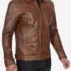 Reeves Men's Chocolate Brown Leather Jacket – Front View with Zip Closure