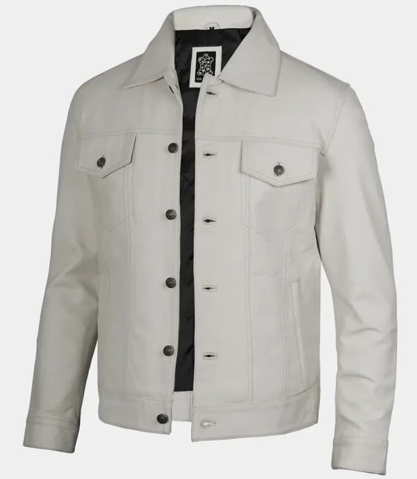 Off White Leather Trucker Jacket