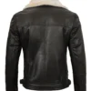 Real Lambskin Leather Jacket with Faux Shearling Collar